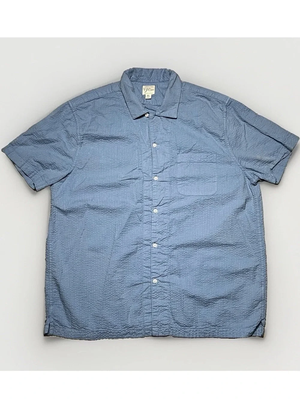 J Crew Shirt Mens Small ORGANIC Cotton Seersucker Preppy Summer Blue XL
